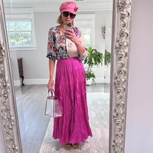 Calypso Christiane Celle Silk Pink Tiered Maxi Skirt Size S